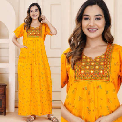 DEEPALI CREATION Women Nighty(Yellow)