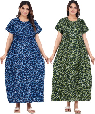 FAVNIC Women Nighty(Blue, Green)