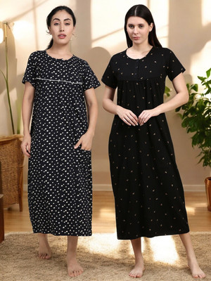 Kryptic Women Nightdress(Black, Dark Blue)