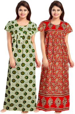 ss creation Women Nighty(Blue, Red)