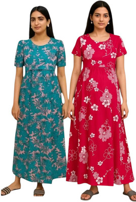 Juana Women Maternity/Nursing Nighty(Pink, Blue)