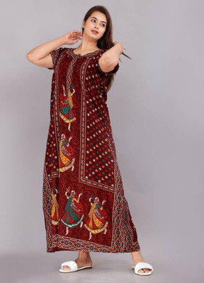 Savicreation Women Nighty(Maroon)