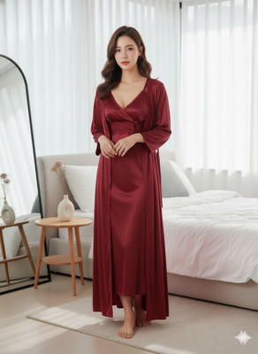 Nw Naughty Wish Women Nighty Set(Maroon)