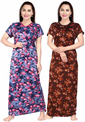 HOORAIN ENTERPRISES Women Nighty(Pink, Brown)