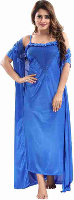 DIVYASTRI FASHION Women Nighty with Robe(Blue)