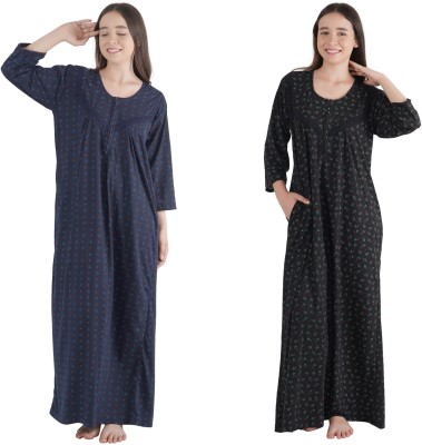 JECCEFASHION Women Nighty Set(Dark Blue, Black)