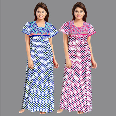 Gorangani Women Nighty(Blue, White)