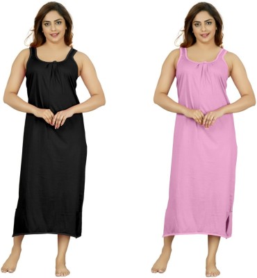 D'Heer Fashion Women Nighty(Black, Pink)