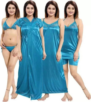 Lottahub Women Robe and Lingerie Set(Blue)