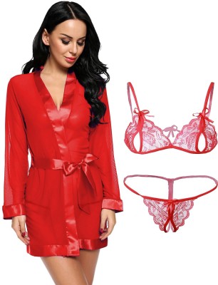 Xs and Os Women Robe and Lingerie Set(Red)