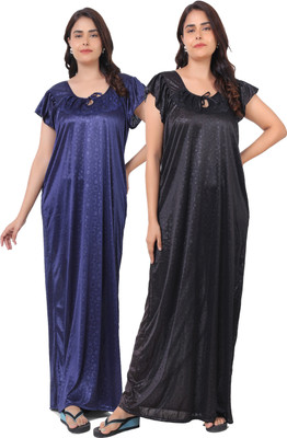 EGET Women Nighty(Black, Dark Blue)