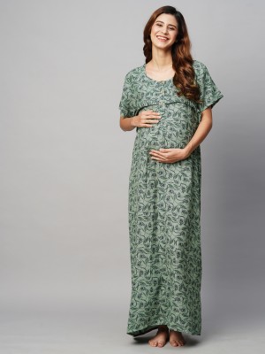 MomToBe Women Maternity/Nursing Nighty(Green)
