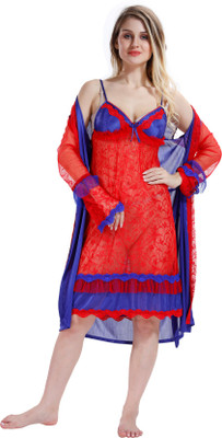 Peignoir Women Nighty with Robe(Blue)