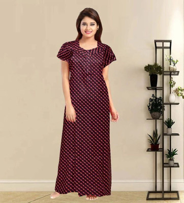 Ravi Gold Print Women Nighty(Maroon)