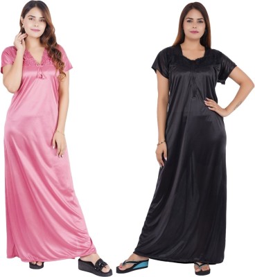 INSTRY Women Nighty(Pink, Black)