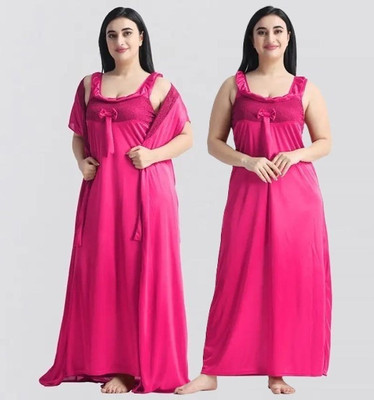 Nw Naughty Wish Women Nighty with Robe(Pink)