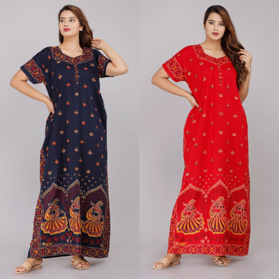 LA fashion Women Nighty Set(Blue, Red)