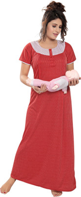 Eladystore Women Maternity/Nursing Nighty(Red)