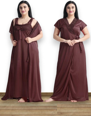 Nw Naughty Wish Women Nighty with Robe(Brown)