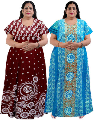 suhan textile Women Nighty(Blue, Maroon)