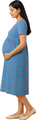 ADORE-A-BOO Women Maternity/Nursing Nighty(Blue)