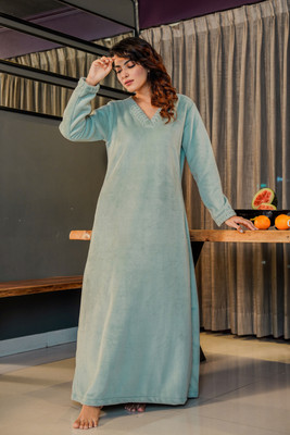 Feathers Closet Women Nighty(Light Blue)