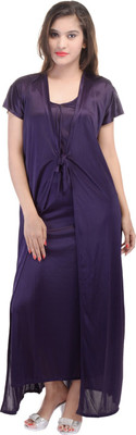 JABAMA Women Nighty with Robe(Purple)
