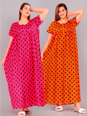 Homezilla Women Nighty(Orange, Pink)