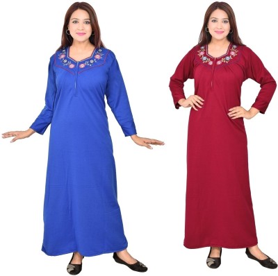 Magnen Women Nighty(Maroon, Blue)