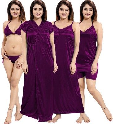 DRAYKE Women Solid Purple Night Suit Set