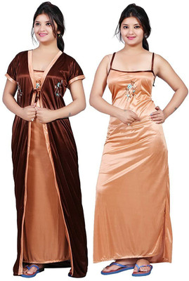 BAILEY SELLS Women Nighty with Robe(Gold, Black)