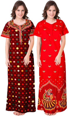 Saviaara Women Nighty(Maroon, Red)
