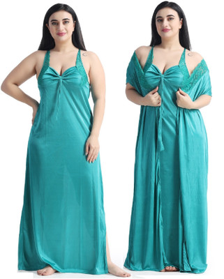 NIGHT KEYS Women Nighty with Robe(Light Green)
