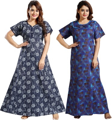 Mallinath Women Nighty(Dark Blue, Grey)