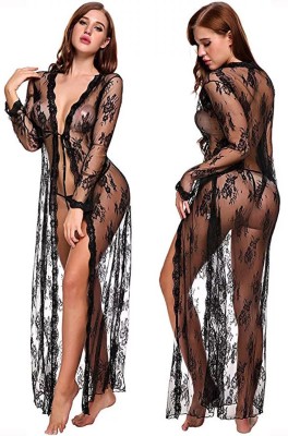 Lovie's Women Robe and Lingerie Set(Black)