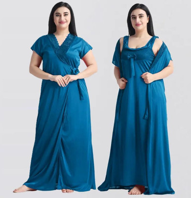 XPIOX Women Nighty with Robe(Blue)