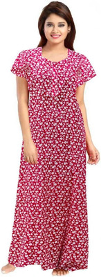 Hans Crafted Women Nighty(Pink, White)