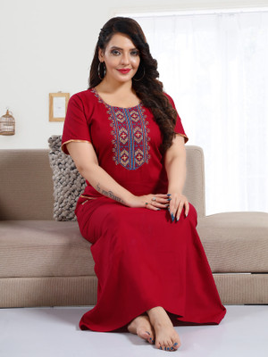 TRUNDZ Women Nighty(Red)