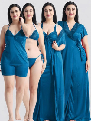 XPIOX Women Nighty Set(Blue)