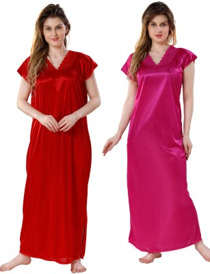 piu Women Nightdress(Pink, Red)