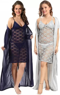zulovia Women Nighty with Robe(Maroon)