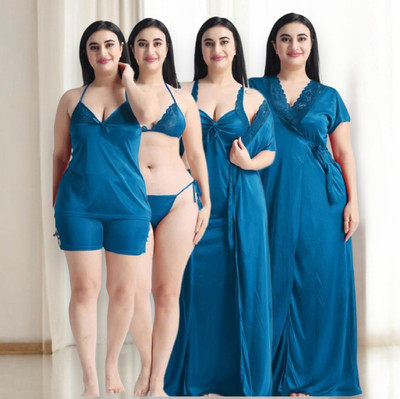 For You For Me Women Nighty Set(Blue)