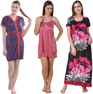 YUALIN CREATION Women Nighty with Robe(Multicolor)