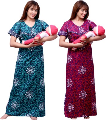 ANKONA Women Maternity/Nursing Nighty(Blue, Pink)