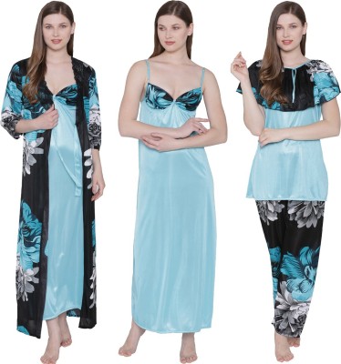 ROWENA Women Nighty Set(Light Blue, Black, Grey)