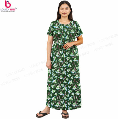 Lovely Bliss Women Maternity/Nursing Nighty(Dark Green)