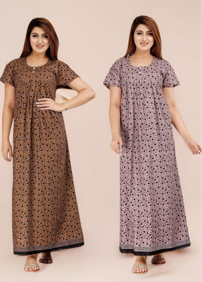 PVR Women Nighty Set(Brown, Pink)