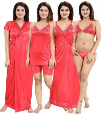 Dreamy Drapes Women Nighty with Robe(Pink)