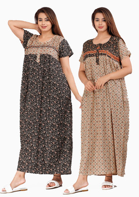 PINK CITY MART Women Nighty Set(Black, Brown)