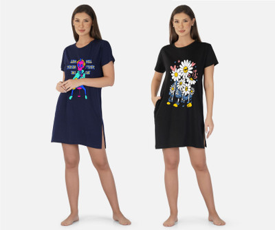 DreamBe Women Nightshirts(Dark Blue, Black)